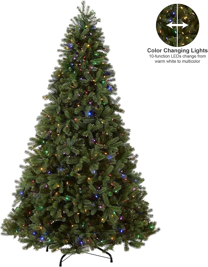 Pre-Lit 'Feel Real' Artificial Full Downswept Christmas Tree, Green, Douglas Fir, Dual Color LED Lights, Includes Stand and PowerConnect, 9 feet